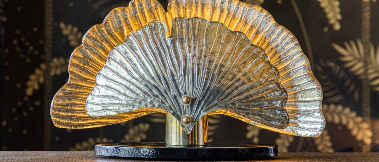 The ship is a tribute to Venice with colorful Murano glass sculptures