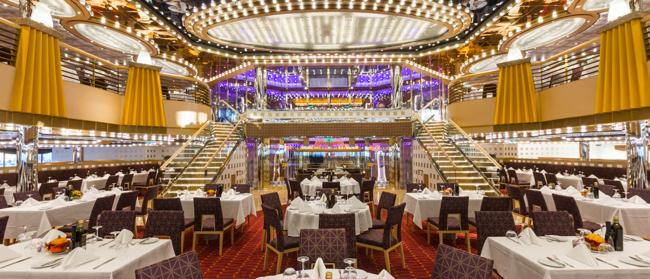 The main dining room and buffet restaurant are complimentary