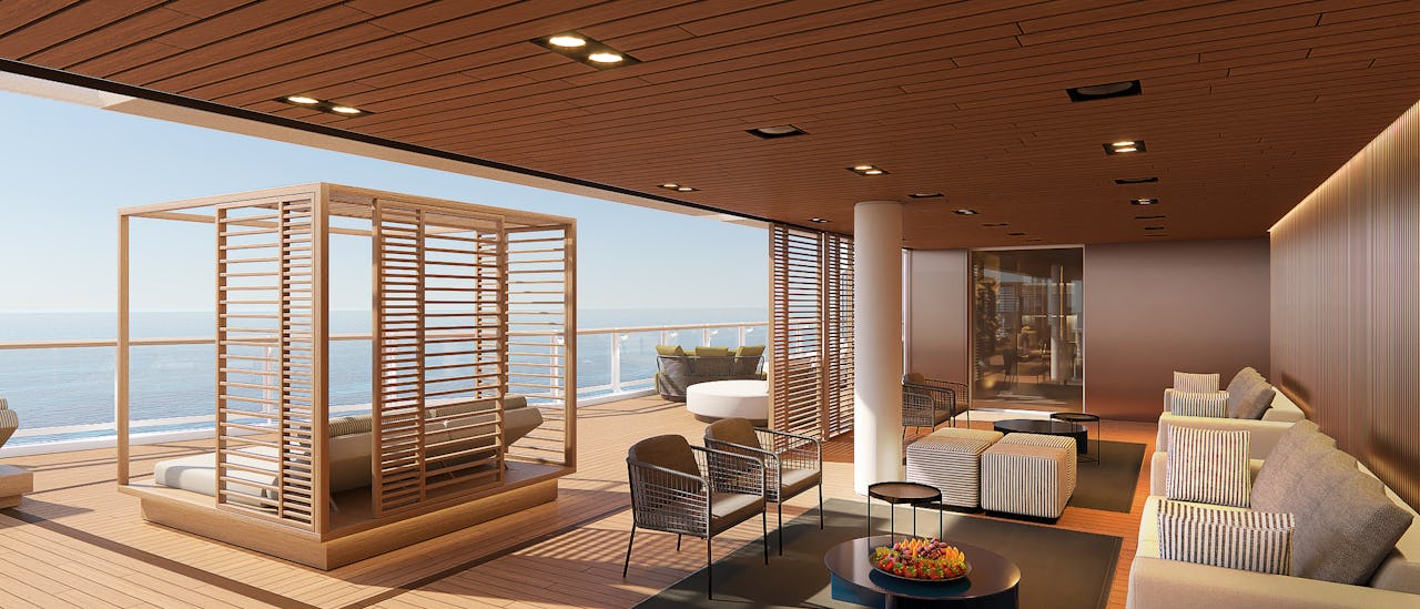 The Haven – a private area for suite guests. All 107 Haven suites are relocated to the aft  within close proximity of private elevators exclusively reserved for Haven guests.