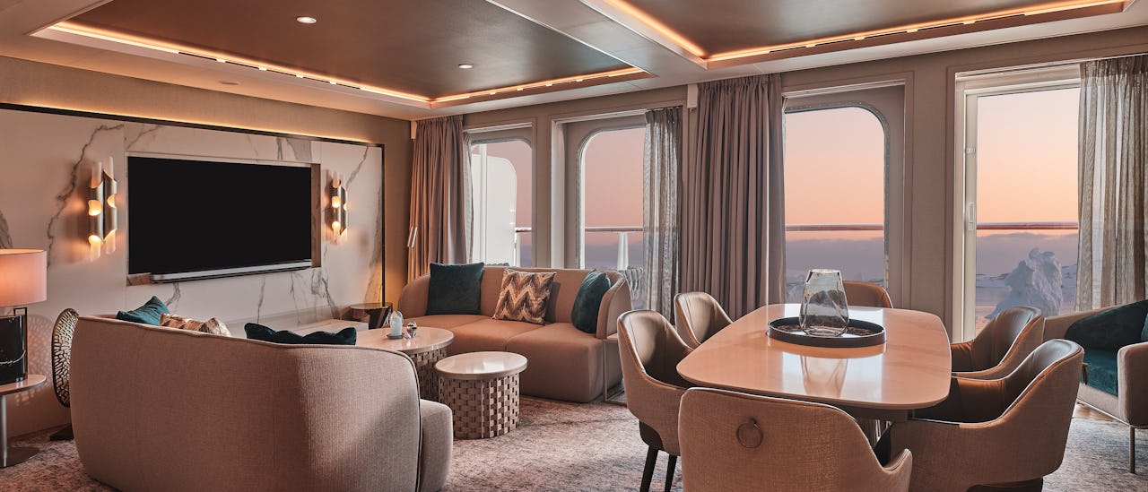 The ship offers some of the most spacious staterooms on the expedition cruise market. Each cabin has a private step-out balcony and offers 24-hour professional butler service.