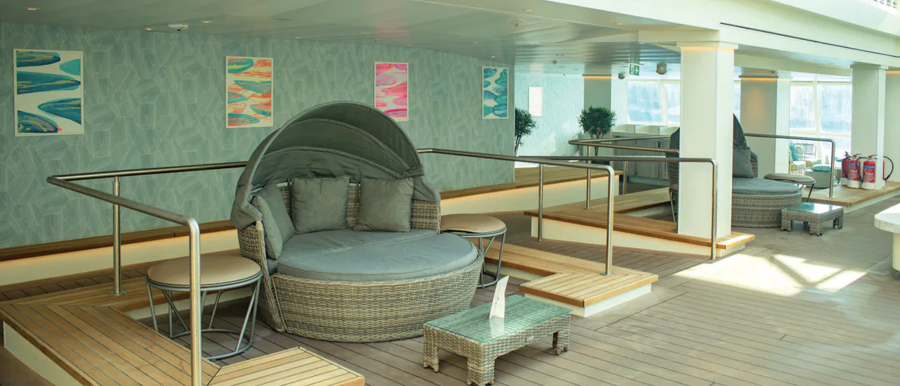 You’ll find this adults only veranda at the front of the ship