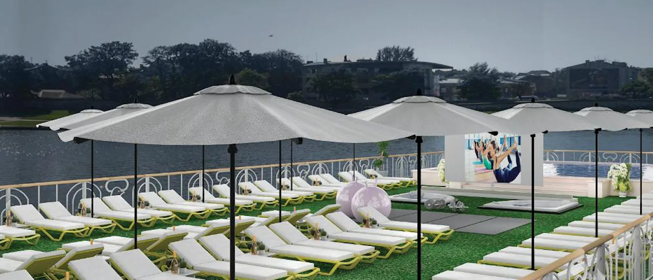 The sun deck has plenty of sun loungers for relaxing days