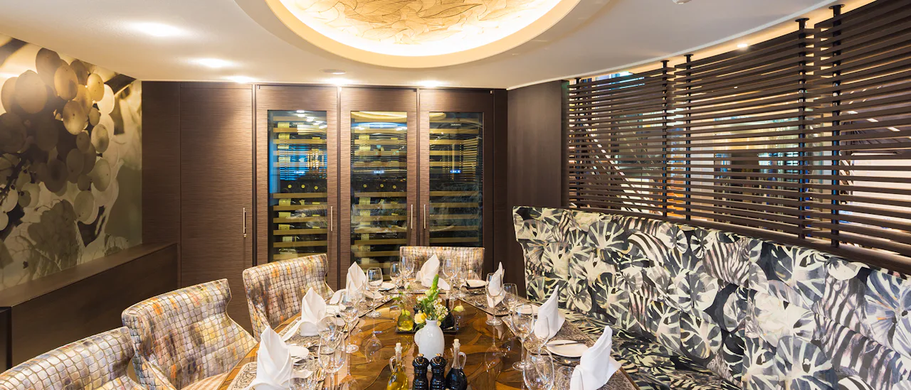 Enjoy regional flavors in the onboard Wine Tasting Room