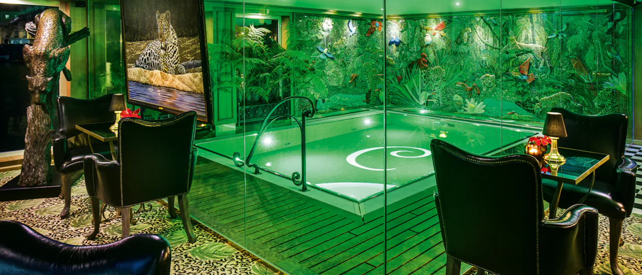 The jungle-inspired Leopard Lounge, which also has the small pool, is a favorite place to meet friends