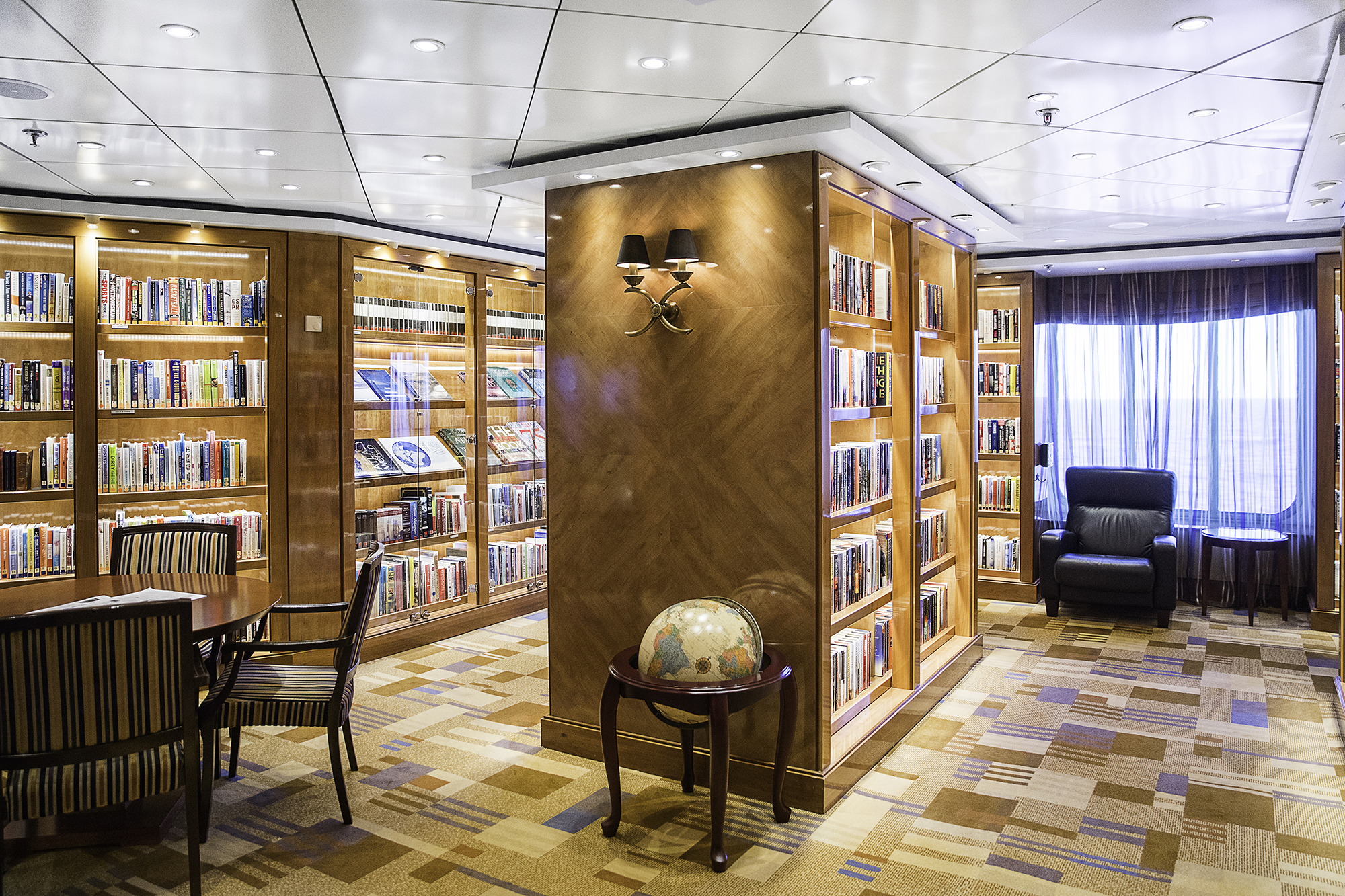 A well-stocked library containing over 2,000 books