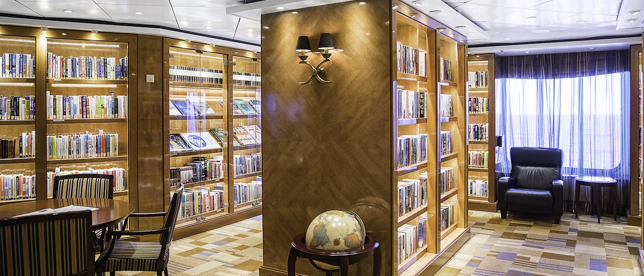 A well-stocked library containing over 2,000 books