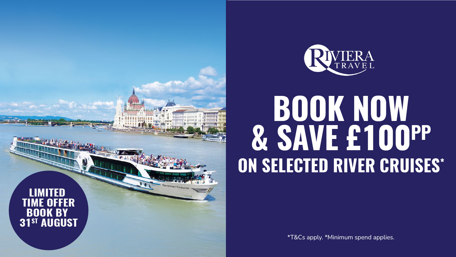 Book now and save £100pp on selected riviera travel river cruises