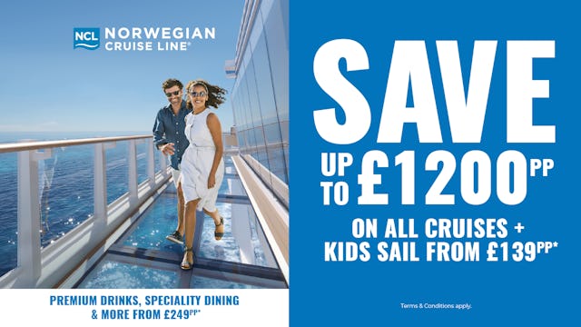 Save up to £1200pp on all cruises + kids sail from £139pp with NCL