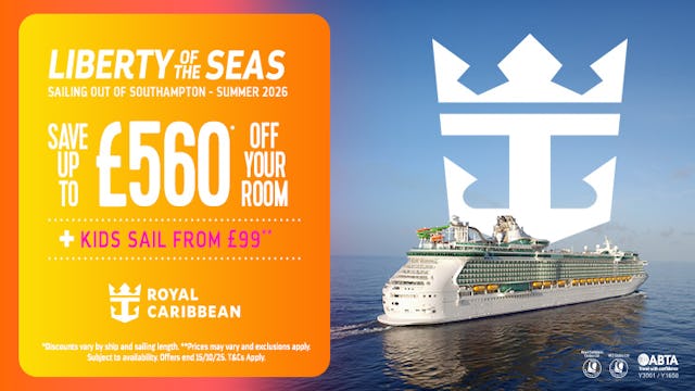 Save up to £560 off your stateroom + kids sail from £99 with Royal Caribbean
