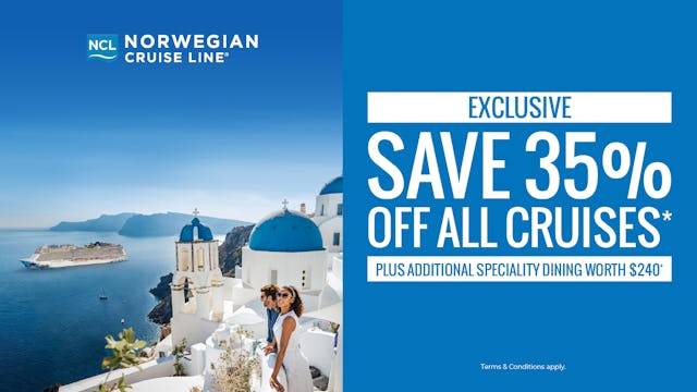 35% off all cruises and up to £250pp airfare credit