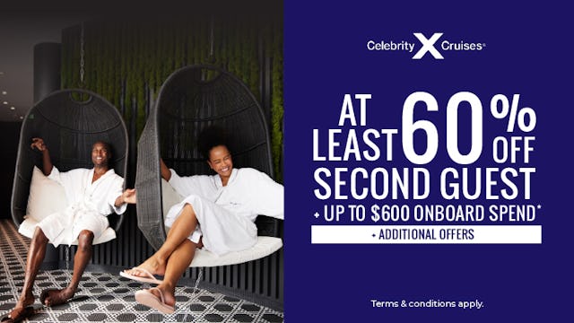 At least 60% off second guest with Celebrity Cruises