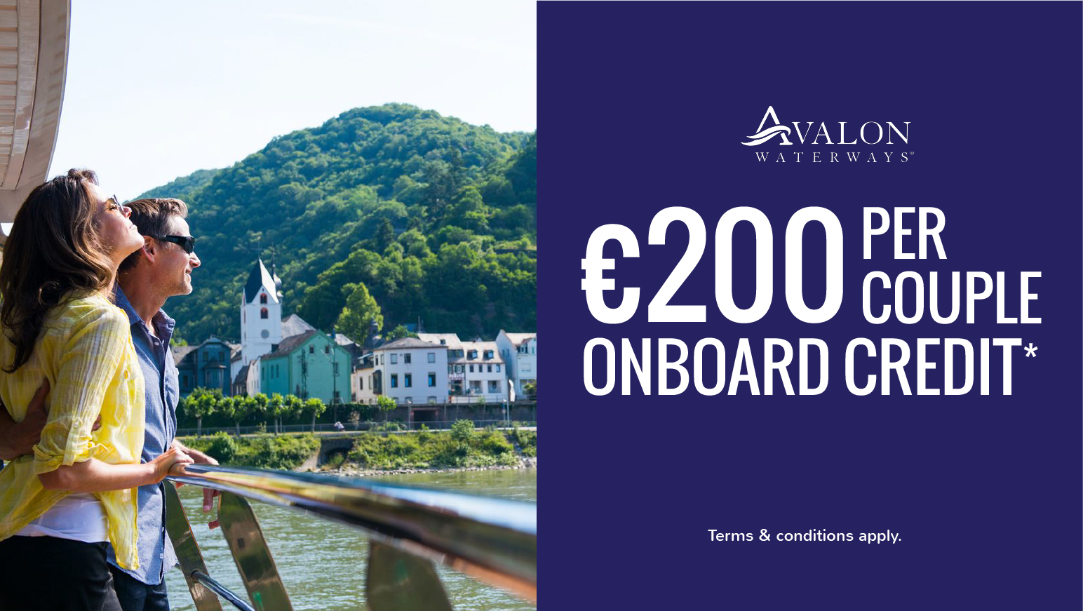EURO200 per couple onboard credit with Avalon Waterways