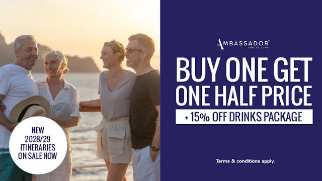 Buy One Get One Half Price with Ambassador Cruise Line
