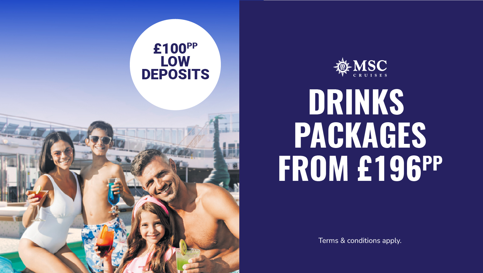 £100pp low deposits with MSC Cruises