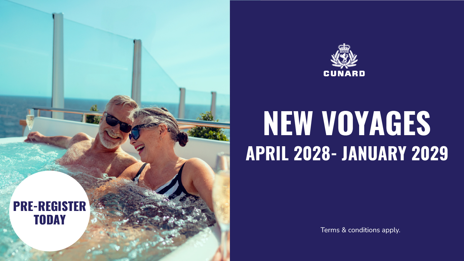 New Voyages April 2028 to January 2029 with Cunard
