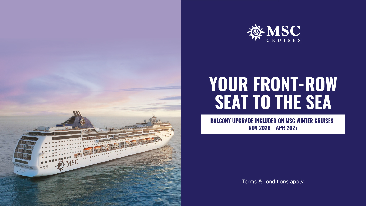 Balcony upgrade when booking an Oceanview with MSC cruises