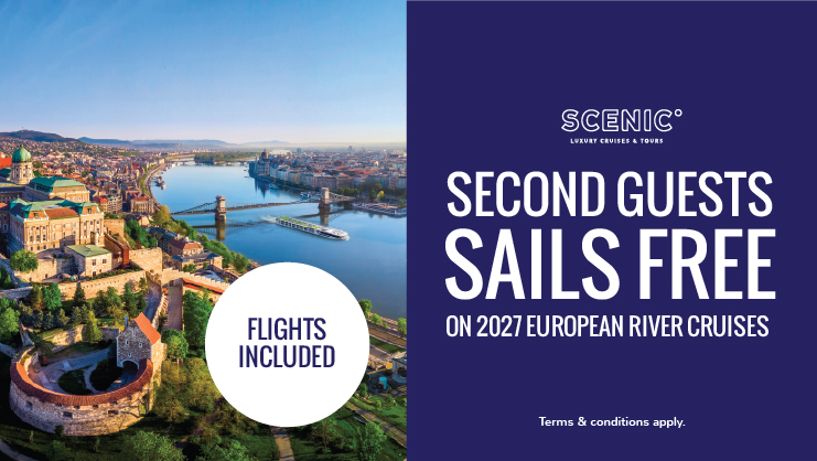 Second guests sails free plus flights included with Scenic River Cruises