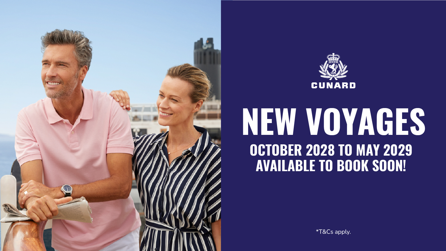 New Voyages October 2028 to May 2029 with Cunard available too book soon